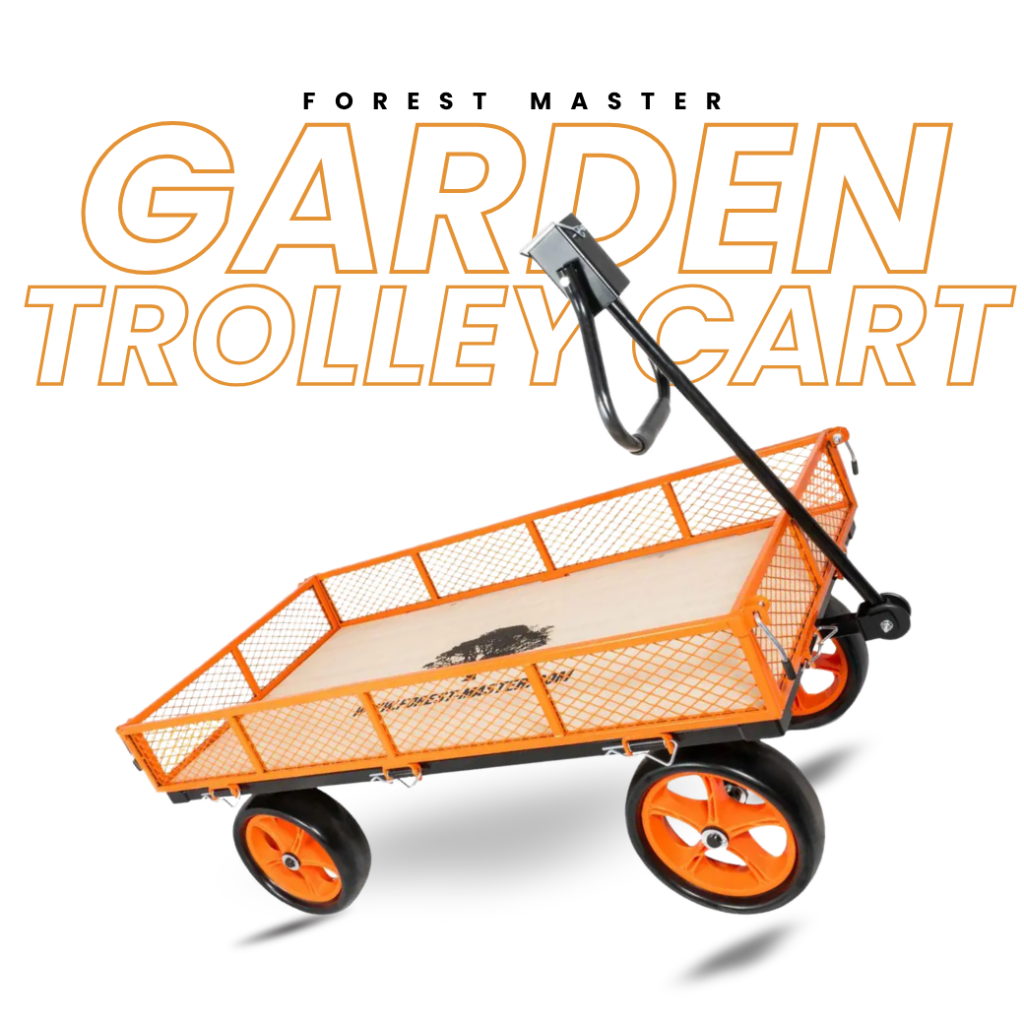 Garden trolley cart with orange wheels