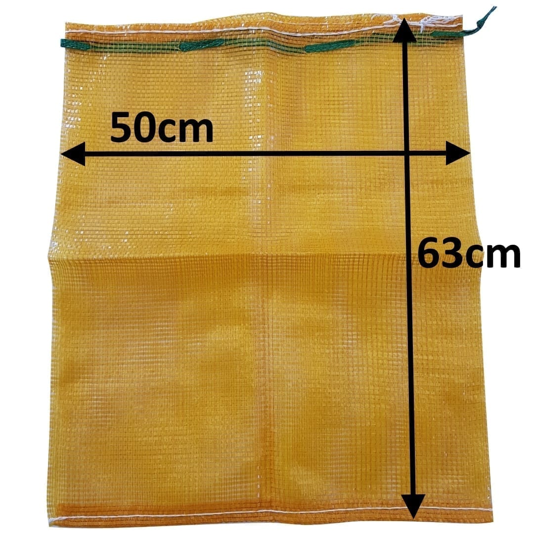 Strong woven mesh kindling log bags Two Colours 35 x 50 Green Yellow multi buy 