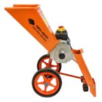open exit chute of electric wood chipper
