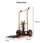 a high lift pallet hand truck with size dimensions