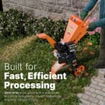 High-performance wood chipper with 3600 RPM drum speed for fast, efficient branch processing