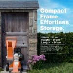Compact wood chipper with storage-friendly frame fitting through standard doorways