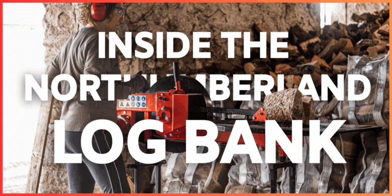 Home 19 an image of a female using a log splitter inside the HQ of the Long Bank