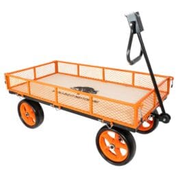 garden cart with fold-down mesh sides and boarded base