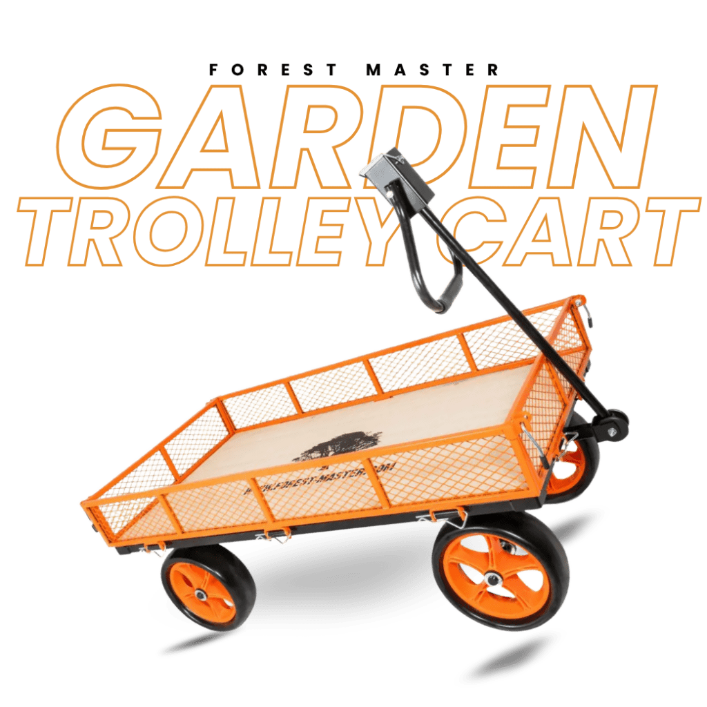 Garden trolley cart with orange wheels